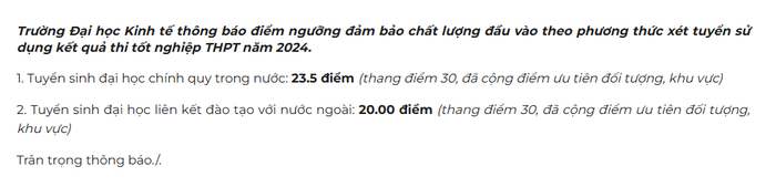 Điểm sàn của Trường Đại học Kinh tế - Đại học Quốc gia Hà Nội Điểm sàn của Trường Đại học Kinh tế - Đại học Quốc gia Hà Nội