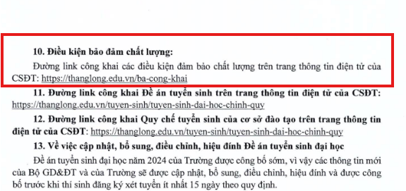 Đề án tuyển sinh 2024 của Trường Đại học Thăng Long, nhà trường dẫn đường link của ba công khai. Ảnh chụp màn hình Đề án tuyển sinh 2024 của Trường Đại học Thăng Long, nhà trường dẫn đường link của ba công khai. Ảnh chụp màn hình