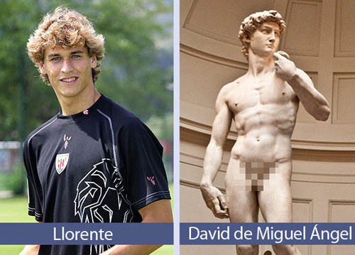 Tiền đạo Llorente của Athletic Bilbao có gương mặt và mái tóc giống bức tượng nổi tiếng David de Miguel Angel đến bất ngờ. Tiền đạo Llorente của Athletic Bilbao có gương mặt và mái tóc giống bức tượng nổi tiếng David de Miguel Angel đến bất ngờ.
