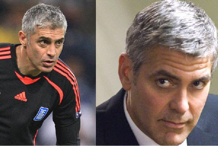 Thủ môn Nikopolidis của Hy Lạp và diễn viên George Clooney. Thủ môn Nikopolidis của Hy Lạp và diễn viên George Clooney.
