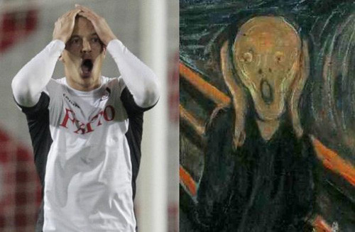 Bobby Zamora và nhân vật trong bức tranh nổi tiếng The Scream của Edvard Munch. Bobby Zamora và nhân vật trong bức tranh nổi tiếng The Scream của Edvard Munch.