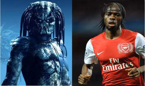 Tiền đạo Gervinho của Arsenal và nhân vật trong phim Predator.