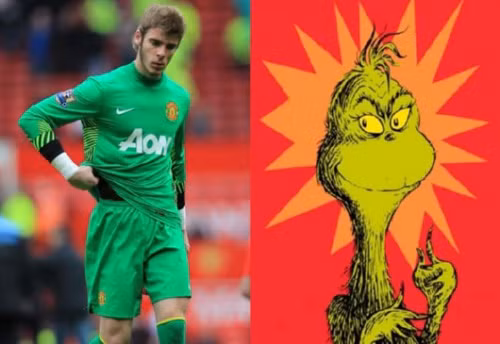 Thủ thành của MU, De Gea gợi cho chúng ta nhớ tới nhân vật hoạt hình The Grinch.