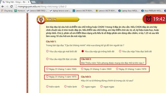 Nhầm lẫn câu trả lời Lịch sử trong đề thi Trạng Nguyên (Ảnh chụp màn hình)