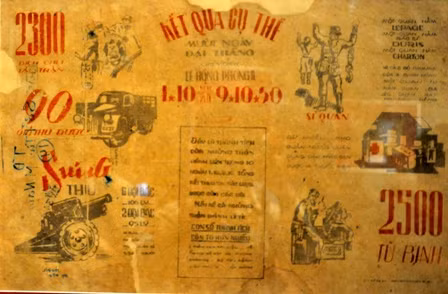 Tranh tuyên truyền, Ban Tuyên huấn, Phòng Chính trị, Bộ Tư lệnh Liên khu V phát hành. Tuyên truyền kết quả 10 ngày đại thắng chiến dịch Lê Hồng Phong II (từ ngày 1/10 đến 9/10/150).