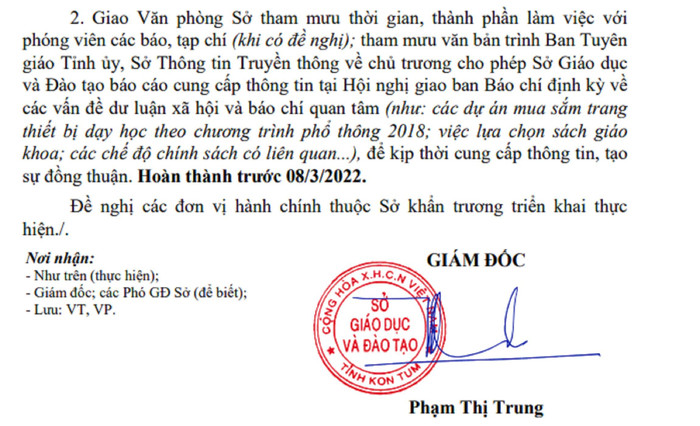Sở Giáo dục và Đào tạo Kon Tum yêu cầu các phòng ban rà soát lại các nội dung liên quan đến các gói thầu mua sắm thiết bị dạy học. Ảnh: MT