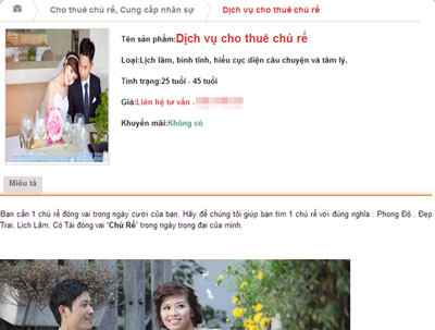 Dịch vụ cho thuê chú rể xuất hiện nhiều trên mạng Dịch vụ cho thuê chú rể xuất hiện nhiều trên mạng