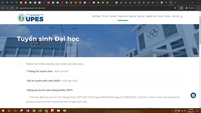 Ảnh chụp màn hình mục Tuyển sinh trên website Trường Đại học Sư phạm Thể dục Thể thao Thành phố Hồ Chí Minh. Screenshot_1.jpg
