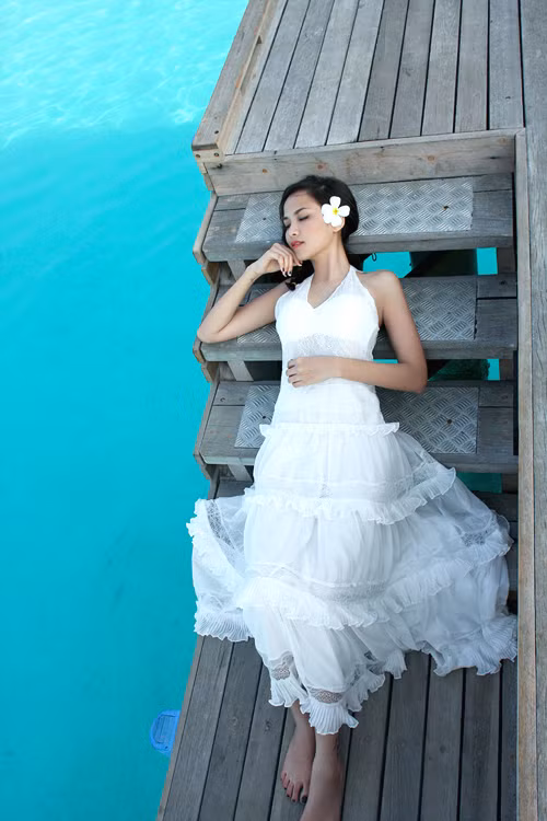 Hoa hậu tâm sự, cô hoàn toàn quên hết công việc mà chỉ tận hưởng kỳ nghỉ để vui vẻ bên gia đình.