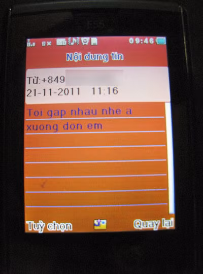 Tin nhắn từ số máy điện thoại được cho là của Trung tá Thưởng gửi cho chị Bùi Thị Th