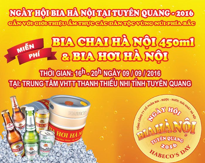 Chỉ còn 2 ngày nữa Ngày hội Bia Hà Nội tại thành phố Tuyên Quang sẽ chính thức bắt đầu Chỉ còn 2 ngày nữa Ngày hội Bia Hà Nội tại thành phố Tuyên Quang sẽ chính thức bắt đầu