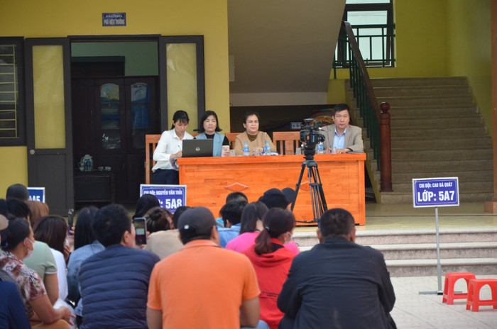 Ban Giám hiệu Trường Tiểu học Tân Dân "đối thoại" với phụ huynh trong ngày 17/3 liên quan đến các khoản thu khiến phụ huynh bức xúc. Ảnh: Phụ huynh cung cấp Ban Giám hiệu Trường Tiểu học Tân Dân "đối thoại" với phụ huynh trong ngày 17/3 liên quan đến các khoản thu khiến phụ huynh bức xúc. Ảnh: Phụ huynh cung cấp