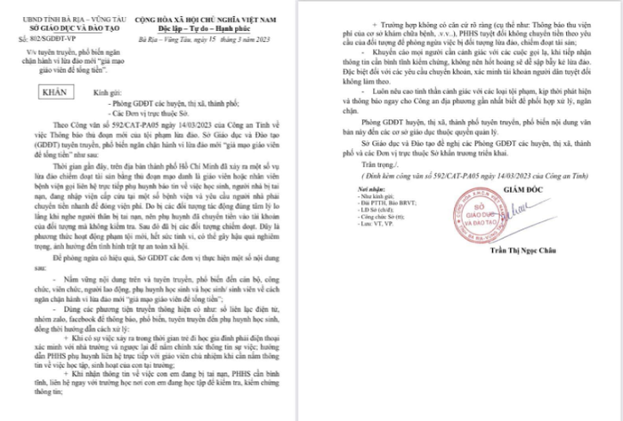 Công văn của Sở Giáo dục và Đào tạo Bà Rịa - Vũng Tàu. Công văn của Sở Giáo dục và Đào tạo Bà Rịa - Vũng Tàu.