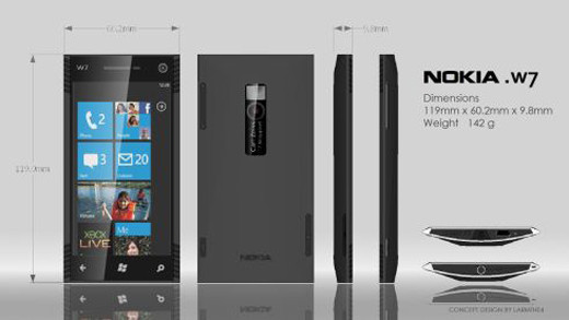 1. Nokia W7 Được thiết kế bởi tác giả Larmthe4 thuộc diễn đàn Deviantart, Nokia W7 cài cắm bộ nhớ RAM 768MB, dung lượng lưu trữ 16GB, máy ảnh 12 Megapixel với ống kính Carl Zeiss hàng hiệu và đèn LED kép. Ngoại hình chú dế khá ấn tượng với dáng mỏng, hơi cong tại phần giữa và nặng khoảng 142 gam. Kích thước tương ứng theo từng cạnh máy lần lượt là 119 x 60,2 x 9,8mm và đầy đủ cổng kết nối như microUSB và miniHDMI. 1. Nokia W7 Được thiết kế bởi tác giả Larmthe4 thuộc diễn đàn Deviantart, Nokia W7 cài cắm bộ nhớ RAM 768MB, dung lượng lưu trữ 16GB, máy ảnh 12 Megapixel với ống kính Carl Zeiss hàng hiệu và đèn LED kép. Ngoại hình chú dế khá ấn tượng với dáng mỏng, hơi cong tại phần giữa và nặng khoảng 142 gam. Kích thước tương ứng theo từng cạnh máy lần lượt là 119 x 60,2 x 9,8mm và đầy đủ cổng kết nối như microUSB và miniHDMI.