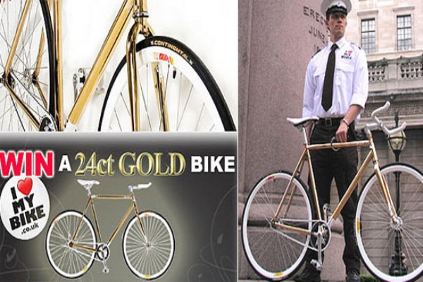 8. ETA’s gold-plated Charge Plug Giá: 9.500 bảng Anh Trong tuần lễ Giao thông xanh năm 2008 ở Anh, công ty bảo hiểm có tên là ETA đã cho ra mắt chiếc xe đạp rất đắt tiền. Chiếc xe được làm theo nhu cầu của khách và được mạ vàng 24 carat ở khung xe, tay lái và xích xe. 8. ETA’s gold-plated Charge Plug Giá: 9.500 bảng Anh Trong tuần lễ Giao thông xanh năm 2008 ở Anh, công ty bảo hiểm có tên là ETA đã cho ra mắt chiếc xe đạp rất đắt tiền. Chiếc xe được làm theo nhu cầu của khách và được mạ vàng 24 carat ở khung xe, tay lái và xích xe.