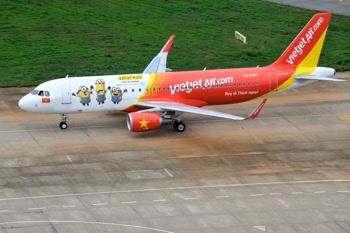 Để đánh dấu sự hợp tác giữa Vietjet với hãng phim Universal (Mỹ) và Illumination Entertainment (Pháp) Vietjet đã ra mắt Tàu bay mang hình ảnh các nhân vật hoạt hình nổi tiếng “Minions” (ảnh nguồn Vietjet cung cấp)