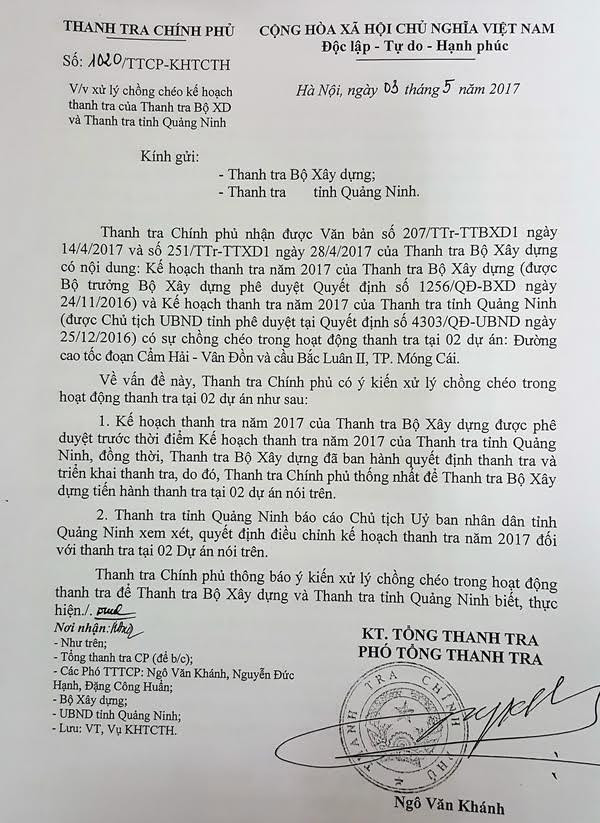 Thanh tra Chính phủ có yêu cầu Ủy ban Nhân dân tỉnh Quảng Nình xử lý chồng chéo trong thực hiện thanh tra (ảnh baoxaydung.com.vn). Thanh tra Chính phủ có yêu cầu Ủy ban Nhân dân tỉnh Quảng Nình xử lý chồng chéo trong thực hiện thanh tra (ảnh baoxaydung.com.vn).