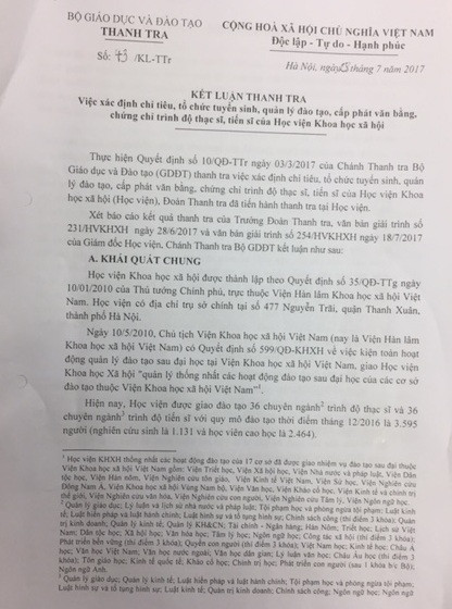 Thanh tra Bộ Giáo dục và Đào tạo đã chỉ ra nhiều sai phạm tại Học viện khoa học xã hội (ảnh Bạch Đằng). Thanh tra Bộ Giáo dục và Đào tạo đã chỉ ra nhiều sai phạm tại Học viện khoa học xã hội (ảnh Bạch Đằng).