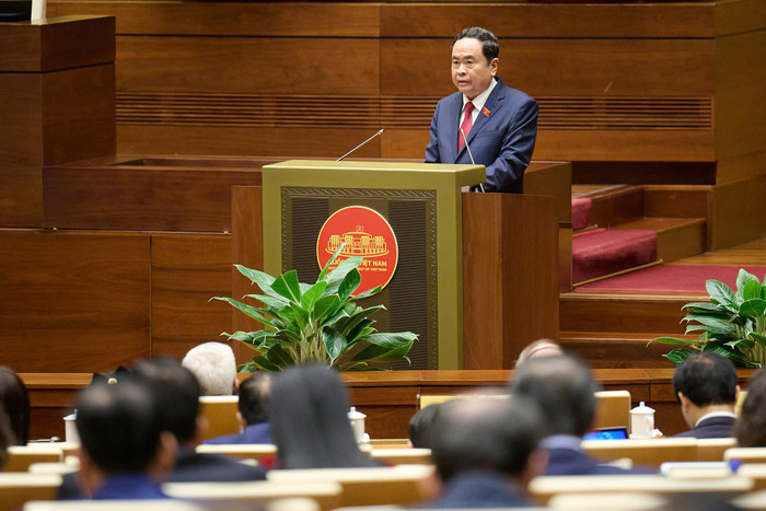 Ủy viên Bộ Chính trị, Chủ tịch Quốc hội Trần Thanh Mẫn phát biểu khai mạc Kỳ họp thứ 8, Quốc hội khóa XV. Ảnh: quochoi.vn. 211020240946-z5951482460982_b53ec99ead75decb500c36b300ea5580.jpg