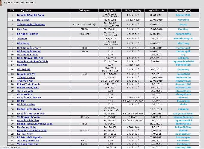 Danh sách những thai nhi đã bị "bỏ rơi" dài dằng dặc hàng chục trang trên nghĩa trang online này.