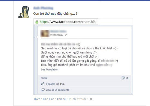 Status chửi bà nội thậm tệ của Khánh Châm. Một số từ ngữ chửi tục đã được xóa. Status chửi bà nội thậm tệ của Khánh Châm. Một số từ ngữ chửi tục đã được xóa.