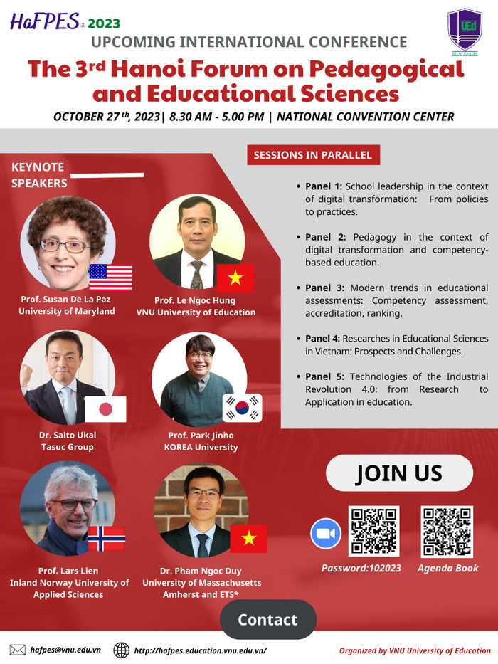 Diễn đàn Hà Nội về Khoa học sư phạm và giáo dục năm 2023 sẽ được Trường Đại học Giáo dục - Đại học Quốc gia Hà Nội tổ chức vào ngày 27/10 tới đây. Ảnh: education.vnu.edu.vn Diễn đàn Hà Nội về Khoa học sư phạm và giáo dục năm 2023 sẽ được Trường Đại học Giáo dục - Đại học Quốc gia Hà Nội tổ chức vào ngày 27/10 tới đây. Ảnh: education.vnu.edu.vn