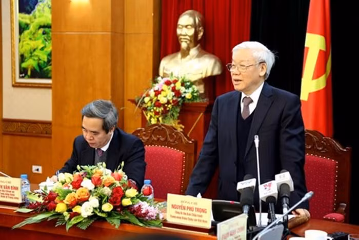 Tổng Bí thư Nguyễn Phú Trọng tại buổi làm việc với Ban Kinh tế Trung ương. ảnh: dangcongsan.vn