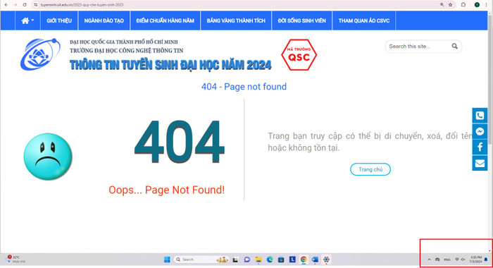 Đường link công khai Quy chế tuyển sinh của cơ sở đào tạo trên trang thông tin điện tử của cơ sở đào tạo được dẫn tại đề án bị lỗi truy cập. Ảnh chụp từ đề án tuyển sinh 2024 ngày 3/7/2024 e8c5caee-5fe2-432a-9c7d-ab3adbc00b2b.jpg