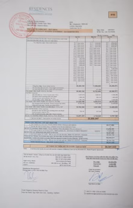 Sau 3 tháng chủ các căn hộ mới nhận được những báo cáo về số ngày khách du lịch thuê cũng như giá phòng thuê. Nhiều lần chủ căn hộ như chị Sinh yêu cầu cung cấp hóa đơn thanh toán tiền phòng để đối chiếu nhưng không được cung cấp. Sau 3 tháng chủ các căn hộ mới nhận được những báo cáo về số ngày khách du lịch thuê cũng như giá phòng thuê. Nhiều lần chủ căn hộ như chị Sinh yêu cầu cung cấp hóa đơn thanh toán tiền phòng để đối chiếu nhưng không được cung cấp.