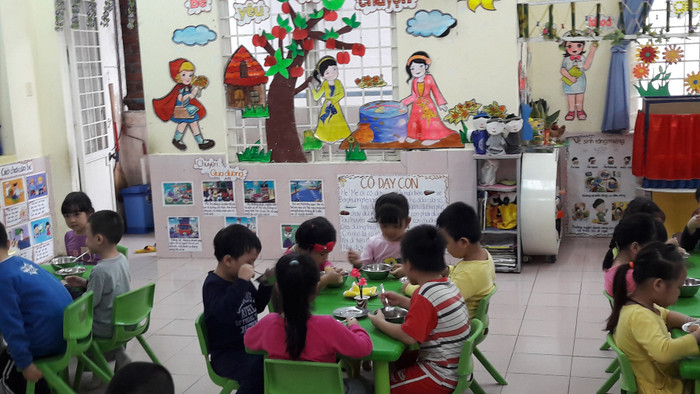 Bữa ăn sạch của các cháu trường mầm non Cẩm Nhung (Đà Nẵng) được các cô giáo chuẩn bị rất kỹ lưỡng. Ảnh: An Nguyên