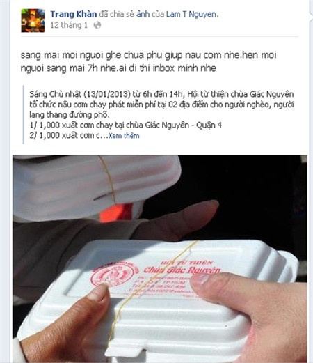 Trang Trần thường xuyên kêu gọi bạn bè làm từ thiện trên trang facebook cá nhân. Trang Trần thường xuyên kêu gọi bạn bè làm từ thiện trên trang facebook cá nhân.