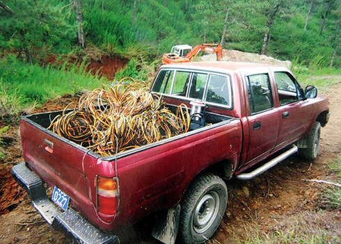 Lực lượng chức năng đưa ôtô đến thu giữ đồ đạc của dân khai thác thiếc trái phép, song chỉ vài ngày sau tình trạng này lại tiếp diễn. Ảnh: Quốc Dũng. Lực lượng chức năng đưa ôtô đến thu giữ đồ đạc của dân khai thác thiếc trái phép, song chỉ vài ngày sau mọi việc lại đâu vào đấy. Ảnh: Quốc Dũng.