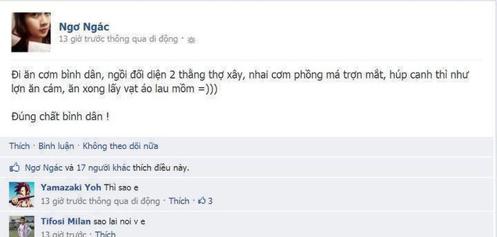 Hình ảnh chụp lại từ facebook của bạn trẻ có nickname Ngơ Ngác. Hình ảnh chụp lại từ facebook của bạn trẻ có nickname Ngơ Ngác.