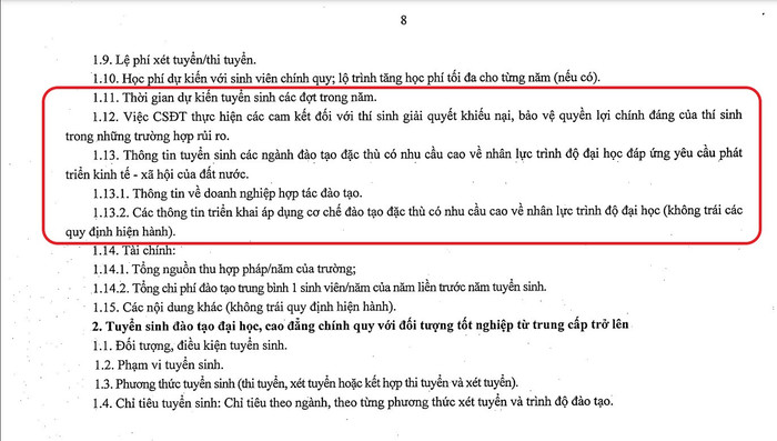 Các mục (khoanh đỏ) cần được nêu theo quy định tại Phụ lục III, mục II về Tuyển sinh đại học chính quy của Thông tư 08/2022/TT-BGDĐT nhưng trong đề án tuyển sinh năm 2024 của Trường Đại học Ngoại thương không thấy kê khai Screenshot_36.1.jpg