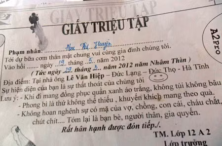 Giấy triệu tập họp lớp.
