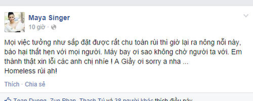 Maya rối rít xin lỗi trên trang cá nhân vì lý do vắng mặt. (Ảnh: Facebook nhân vật) Maya rối rít xin lỗi trên trang cá nhân vì lý do vắng mặt. (Ảnh: Facebook nhân vật)