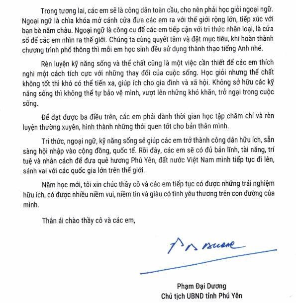 Bức thư của ông Phạm Đại Dương mang thông điệp rõ ràng, dễ tiếp nhận (ảnh N.H). Bức thư của ông Phạm Đại Dương mang thông điệp rõ ràng, dễ tiếp nhận (ảnh N.H).