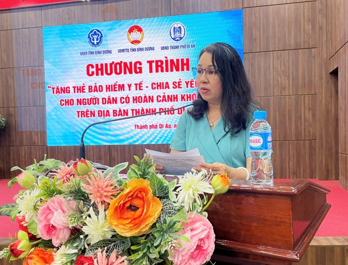 Bà Lê Minh Lý - Giám đốc Bảo hiểm xã hội tỉnh Bình Dương phát biểu tại .