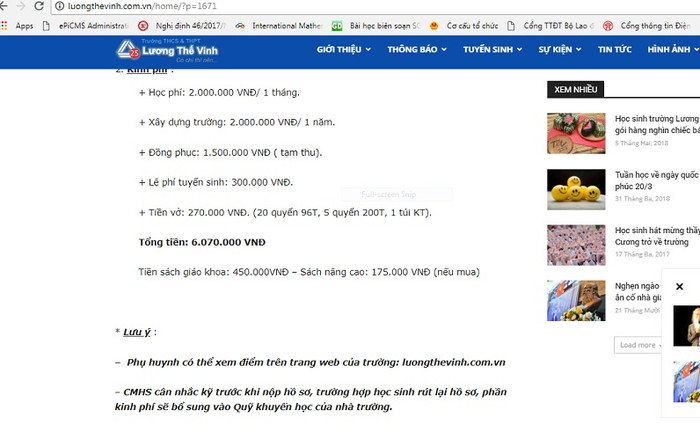 Tính đến 14h50 ngày 4/7/2018, khi truy cập vào website của trường Trung học cơ sở - Trung học phổ thông Lương Thế Vinh vẫn còn lưu ý: “Cha mẹ học sinh cân nhắc kỹ trước khi nộp hồ sơ, trường hợp học sinh rút lại hồ sơ, phần kinh phí sẽ bổ sung vào Quỹ khuyến học của nhà trường”. (Ảnh chụp màn hình) Tính đến 14h50 ngày 4/7/2018, khi truy cập vào website của trường Trung học cơ sở - Trung học phổ thông Lương Thế Vinh vẫn còn lưu ý: “Cha mẹ học sinh cân nhắc kỹ trước khi nộp hồ sơ, trường hợp học sinh rút lại hồ sơ, phần kinh phí sẽ bổ sung vào Quỹ khuyến học của nhà trường”. (Ảnh chụp màn hình)
