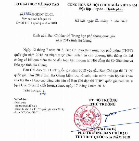 Bộ Giáo dục và Đào tạo yêu cầu Ban chỉ đạo thi quốc gia năm 2018 tỉnh Hà Giang rà soát, xác minh các khâu của kỳ thi. Bộ Giáo dục và Đào tạo yêu cầu Ban chỉ đạo thi quốc gia năm 2018 tỉnh Hà Giang rà soát, xác minh các khâu của kỳ thi.