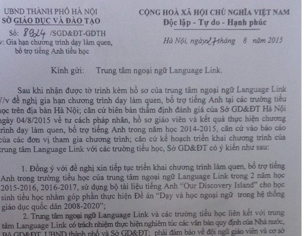 Một chương trình đắt đỏ như Languqge Link cũng được chấp thuận vào trường tiểu học công lập ở Hà Nội (ảnh Trinh Phúc). Một chương trình đắt đỏ như Languqge Link cũng được chấp thuận vào trường tiểu học công lập ở Hà Nội (ảnh Trinh Phúc).