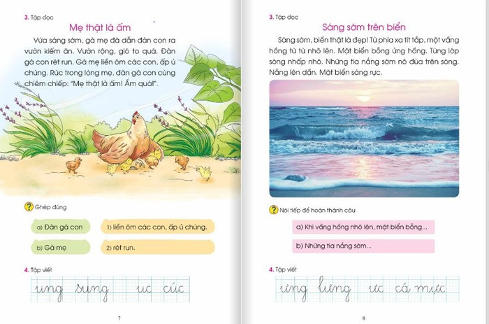 Bài "Hai con ngựa" (1, 2) được thay thế bằng bài "Mẹ thật là ấm" và "Sáng sớm trên biển" (ảnh chụp màn hình) Bài "Hai con ngựa" (1, 2) được thay thế bằng bài "Mẹ thật là ấm" và "Sáng sớm trên biển" (ảnh chụp màn hình)