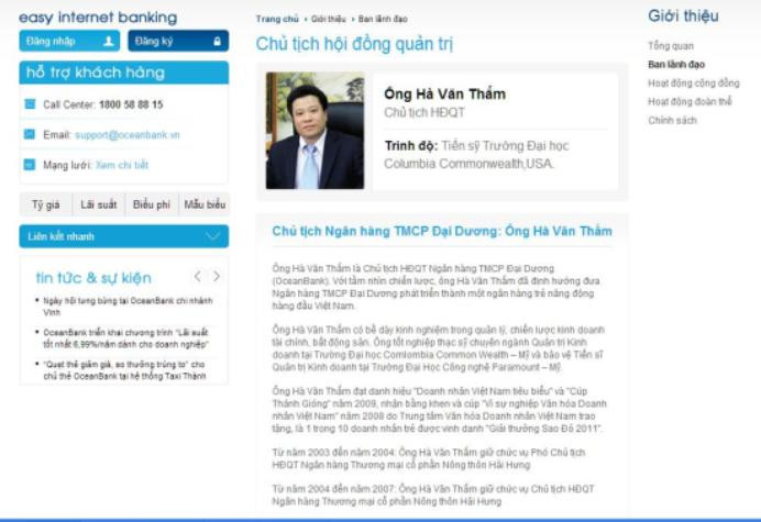 Thông tin giới thiệu lý lịch ông Hà Văn Thắm cựu Chủ tịch HĐQT Ngân hàng TMCP Đại Dương (ảnh chụp lại màn mình) Thông tin giới thiệu lý lịch ông Hà Văn Thắm cựu Chủ tịch HĐQT Ngân hàng TMCP Đại Dương (ảnh chụp lại màn mình)