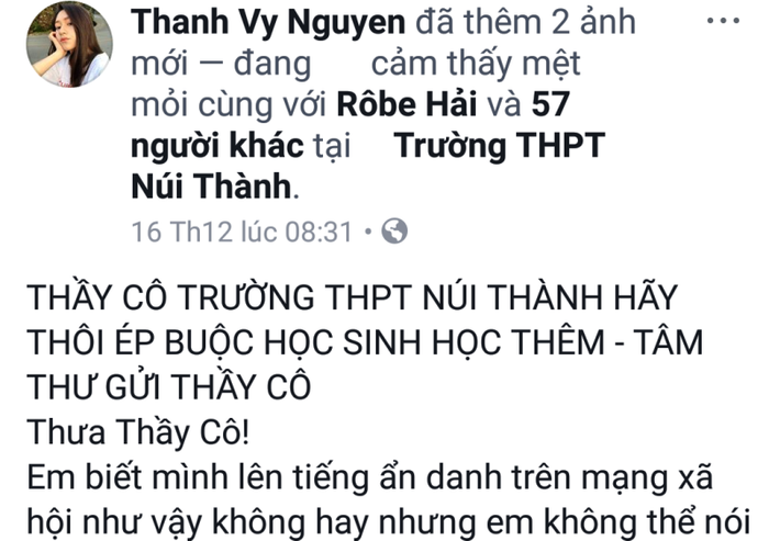 Bức tâm thư của học sinh bị "ép học thêm" gây xúc động cộng đồng mạng. Ảnh chụp màn hình ngày 16/12/2017. Bức tâm thư của học sinh bị "ép học thêm" gây xúc động cộng đồng mạng. Ảnh chụp màn hình ngày 16/12/2017.