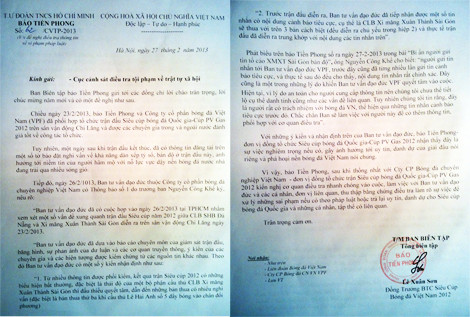 Công văn số 62 BTC Siêu Cúp gửi C45. Công văn số 62 BTC Siêu Cúp gửi C45.