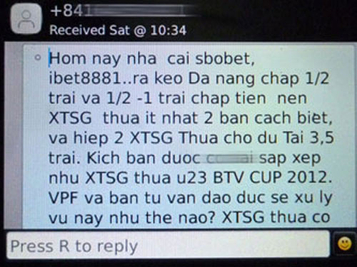 Tin nhắn tố XMXT.Sài Gòn bán độ. Tin nhắn tố XMXT.Sài Gòn bán độ.