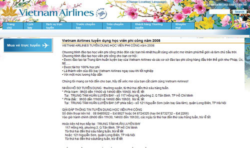 Theo thông tin tuyển dụng đăng tải của VNA năm 2008, học viên tham gia khóa đào tạo phi công được tài trợ 100% học phí. Tuy nhiên, cho đến thời điểm này, theo chương trình xã hội hóa mới, học viên muốn tiếp tục được đào tạo tại nước ngoài phải đóng học phí khoảng 2 tỷ đồng (Ảnh: Phụ nữ TP.HCM). Theo thông tin tuyển dụng đăng tải của VNA năm 2008, học viên tham gia khóa đào tạo phi công được tài trợ 100% học phí. Tuy nhiên, cho đến thời điểm này, theo chương trình xã hội hóa mới, học viên muốn tiếp tục được đào tạo tại nước ngoài phải đóng học phí khoảng 2 tỷ đồng (Ảnh: Phụ nữ TP.HCM).