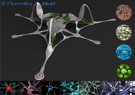 Bếp Electrolux H2O cho năm 2099 Concept bếp H2O được phát triển dựa trên thuyết biến hình và lai vị. H2O cũng tích hợp đa năng với tủ lạnh, lò vi sóng, hệ thống tái chế rác thải, tự cung cấp năng lượng và có thể kết nối máy tính. Bằng cách sử dụng các vật liệu cơ bản như nguyên tử claytronic (bao gồm những phân tử silicium siêu nhỏ ở kích cỡ nano), H2O cho phép người sử dụng dễ dàng biến đổi hình dạng căn bếp theo sở thích và cảm xúc của họ. Với thiết kế và tính năng linh hoạt như bếp H2O, chúng có thể sử dụng phù hợp tại bất cứ không gian mở nào trong căn nhà hoặc ngoài vườn. Đặc biệt, H2O còn có thể tự cung cấp năng lượng không cần đến sự tiếp liệu từ bên ngoài. Nhà bếp này sử dụng các phân tử hidro làm nguyên liệu cần thiết được lấy từ một máy điện ly nước để tạo ra các sản phẩm sạch như khí đốt và nước. Ngoài ra, một phần nhỏ trong căn bếp này có thể được dùng làm nơi bạn trồng các loại thảo mộc, lá rau gia vị giúp tăng thêm lượng oxy. Hơn nữa, việc rửa chén bát và dọn dẹp bếp cũng trở nên “lạc hậu” và dần bị lãng quên đối với bếp H2O vì chúng sẽ tự động “nuốt” các thức ăn thừa, dọn mọi rác thải có thể. H2O sẽ lưu trữ tất cả các thông tin và công thức nấu ăn, điều khiển cung cấp năng lương nhờ kết nối mạng với một máy tính netbook. Bếp Electrolux H2O cho năm 2099 Concept bếp H2O được phát triển dựa trên thuyết biến hình và lai vị. H2O cũng tích hợp đa năng với tủ lạnh, lò vi sóng, hệ thống tái chế rác thải, tự cung cấp năng lượng và có thể kết nối máy tính. Bằng cách sử dụng các vật liệu cơ bản như nguyên tử claytronic (bao gồm những phân tử silicium siêu nhỏ ở kích cỡ nano), H2O cho phép người sử dụng dễ dàng biến đổi hình dạng căn bếp theo sở thích và cảm xúc của họ. Với thiết kế và tính năng linh hoạt như bếp H2O, chúng có thể sử dụng phù hợp tại bất cứ không gian mở nào trong căn nhà hoặc ngoài vườn. Đặc biệt, H2O còn có thể tự cung cấp năng lượng không cần đến sự tiếp liệu từ bên ngoài. Nhà bếp này sử dụng các phân tử hidro làm nguyên liệu cần thiết được lấy từ một máy điện ly nước để tạo ra các sản phẩm sạch như khí đốt và nước. Ngoài ra, một phần nhỏ trong căn bếp này có thể được dùng làm nơi bạn trồng các loại thảo mộc, lá rau gia vị giúp tăng thêm lượng oxy. Hơn nữa, việc rửa chén bát và dọn dẹp bếp cũng trở nên “lạc hậu” và dần bị lãng quên đối với bếp H2O vì chúng sẽ tự động “nuốt” các thức ăn thừa, dọn mọi rác thải có thể. H2O sẽ lưu trữ tất cả các thông tin và công thức nấu ăn, điều khiển cung cấp năng lương nhờ kết nối mạng với một máy tính netbook.