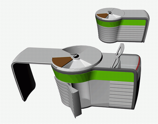 Kitchen for singles Một trong những thiết kế thu hút nhất đó là căn bếp “kitchen for singles” dành cho người độc thân của nhà thiết kế Dzmitry Samal. Căn bếp này được lấy cảm hứng từ cơ chế quay của điện thoại di động và nó nhìn tương tự như một quầy ba mini, giúp tiết kiệm không gian trong căn nhà. Bên cạnh đó, bếp còn được trang bị một tủ lạnh nhỏ gọn, ngăn đựng dụng cụ nấu bếp và một hệ thống thông gió cùng với chậu rửa, bếp nấu ngay bên cạnh. Chất liệu tạo lên căn bếp là nhôm được đánh bóng mang phong cách hiện đại. Concept này rất phù hợp cho những người sống một mình hoặc những hộ gia đình ít người. Kitchen for singles Một trong những thiết kế thu hút nhất đó là căn bếp “kitchen for singles” dành cho người độc thân của nhà thiết kế Dzmitry Samal. Căn bếp này được lấy cảm hứng từ cơ chế quay của điện thoại di động và nó nhìn tương tự như một quầy ba mini, giúp tiết kiệm không gian trong căn nhà. Bên cạnh đó, bếp còn được trang bị một tủ lạnh nhỏ gọn, ngăn đựng dụng cụ nấu bếp và một hệ thống thông gió cùng với chậu rửa, bếp nấu ngay bên cạnh. Chất liệu tạo lên căn bếp là nhôm được đánh bóng mang phong cách hiện đại. Concept này rất phù hợp cho những người sống một mình hoặc những hộ gia đình ít người.