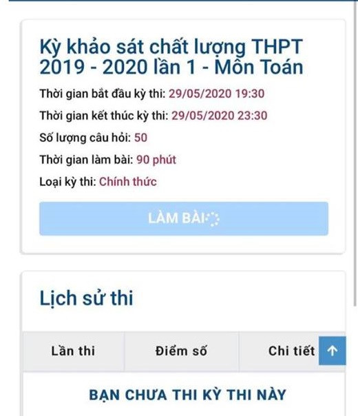 Có em đã làm và nhấn nút "Nộp bài" thì hệ thống báo "Bạn chưa thi kỳ thi này Có em đã làm và nhấn nút "Nộp bài" thì hệ thống báo "Bạn chưa thi kỳ thi này